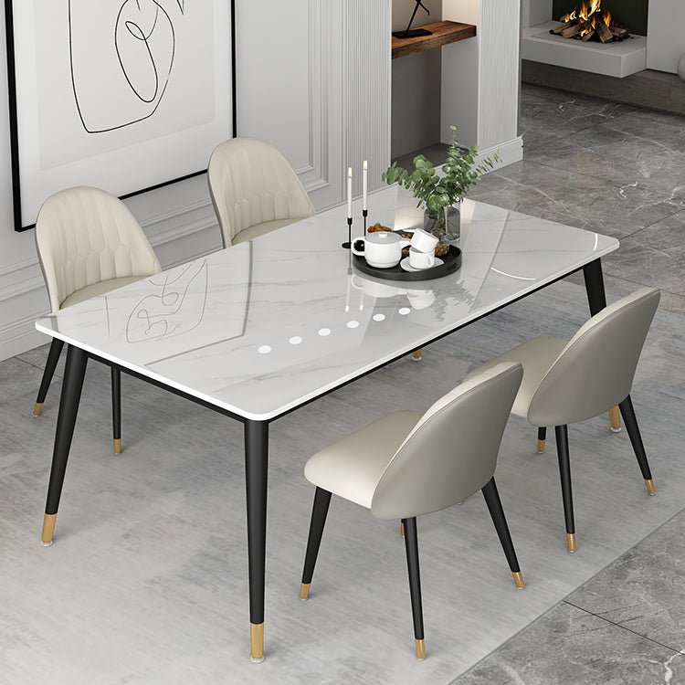 Glam Steel Dinette Set 1/4/5/7 Pieces Rectangle White Sintered Stone Top Dining Table Set