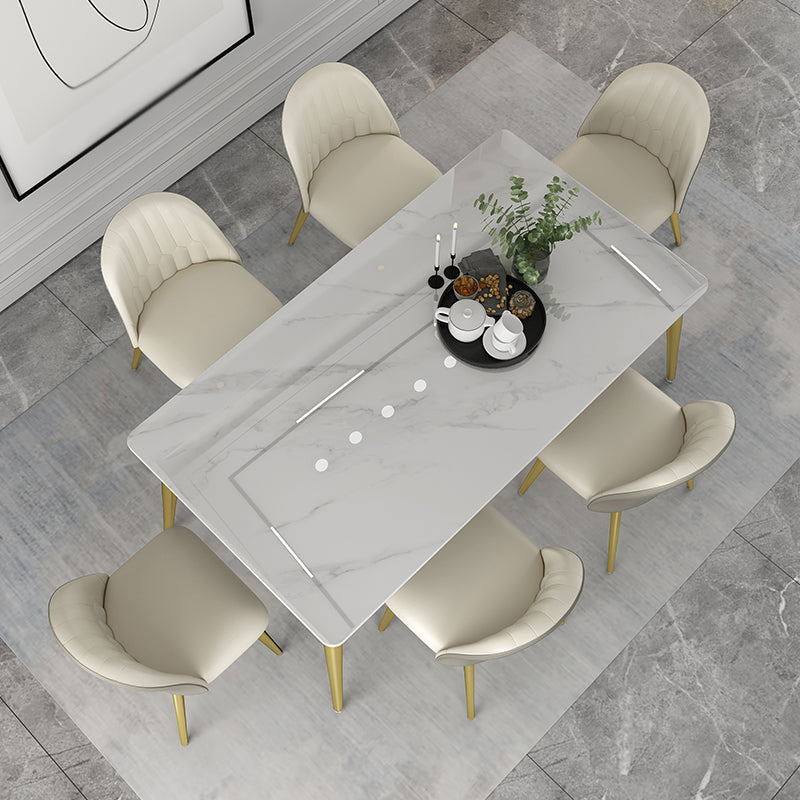Glam Steel Dinette Set 1/4/5/7 Pieces Rectangle White Sintered Stone Top Dining Table Set