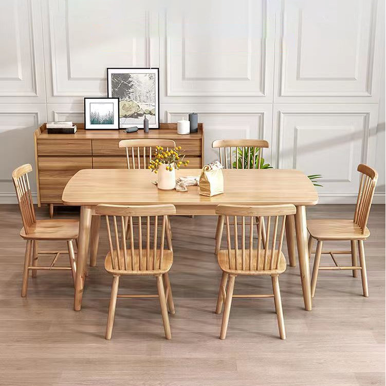 Modern Rubber Wood Dinette Set 1/2/5/7 Pieces Rectangle Beige Dining Table Set