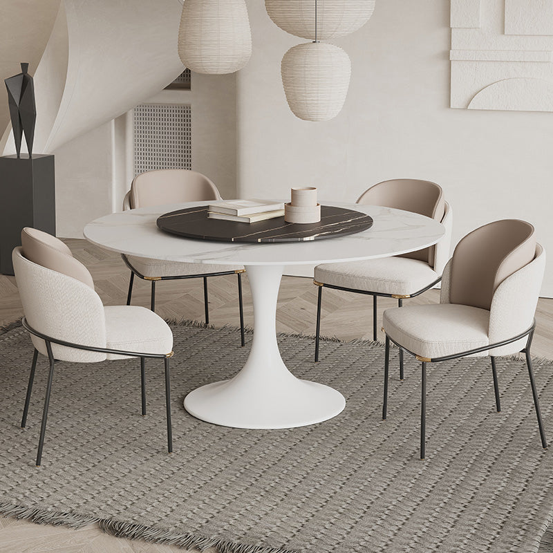 Modern Round Dining Table Set 1/3/4/5/7 Pieces Sintered Stone Dinette Set with Turntable