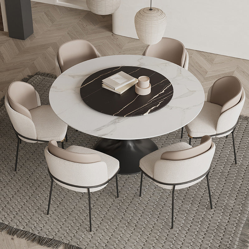 Modern Round Dining Table Set 1/3/4/5/7 Pieces Sintered Stone Dinette Set with Turntable