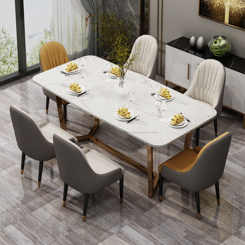 Table en pierre frittée pour restaurant Table à manger de luxe avec base à tréteaux