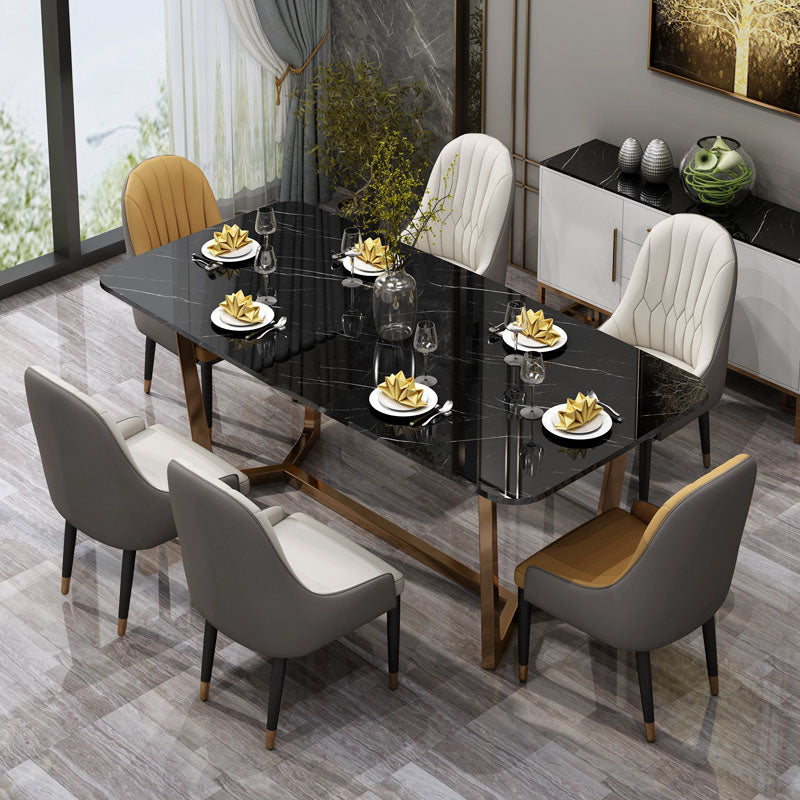 Table en pierre frittée pour restaurant Table à manger de luxe avec base à tréteaux