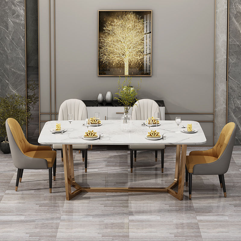 Table en pierre frittée pour restaurant Table à manger de luxe avec base à tréteaux