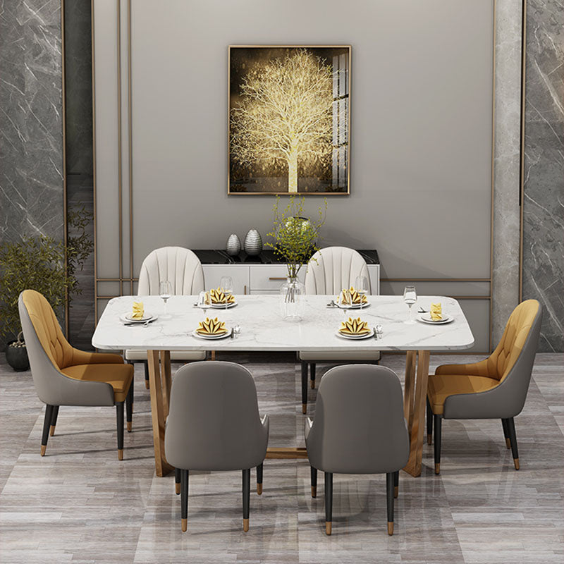 Table en pierre frittée pour restaurant Table à manger de luxe avec base à tréteaux