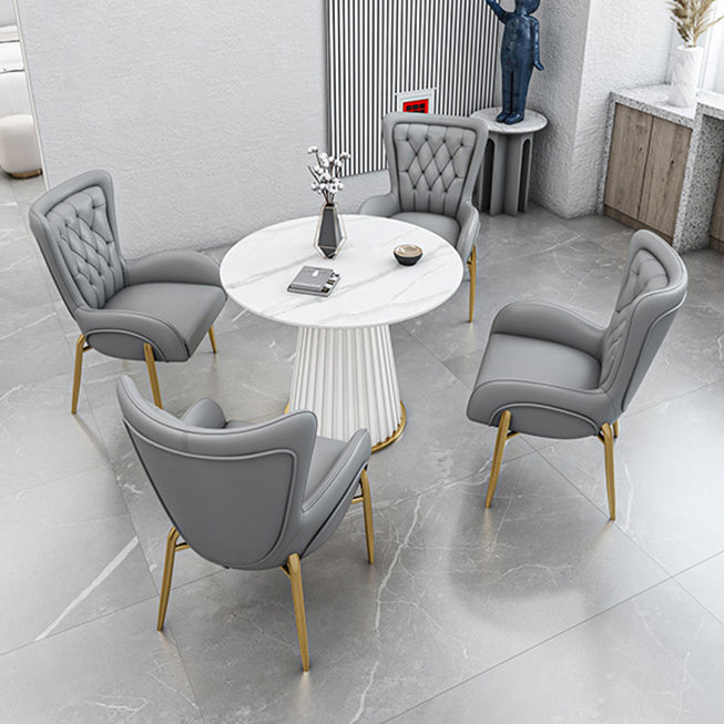 Glam Sintered Stone Dining Table Round Dinner Room Kitchen Table with Pedestal Base
