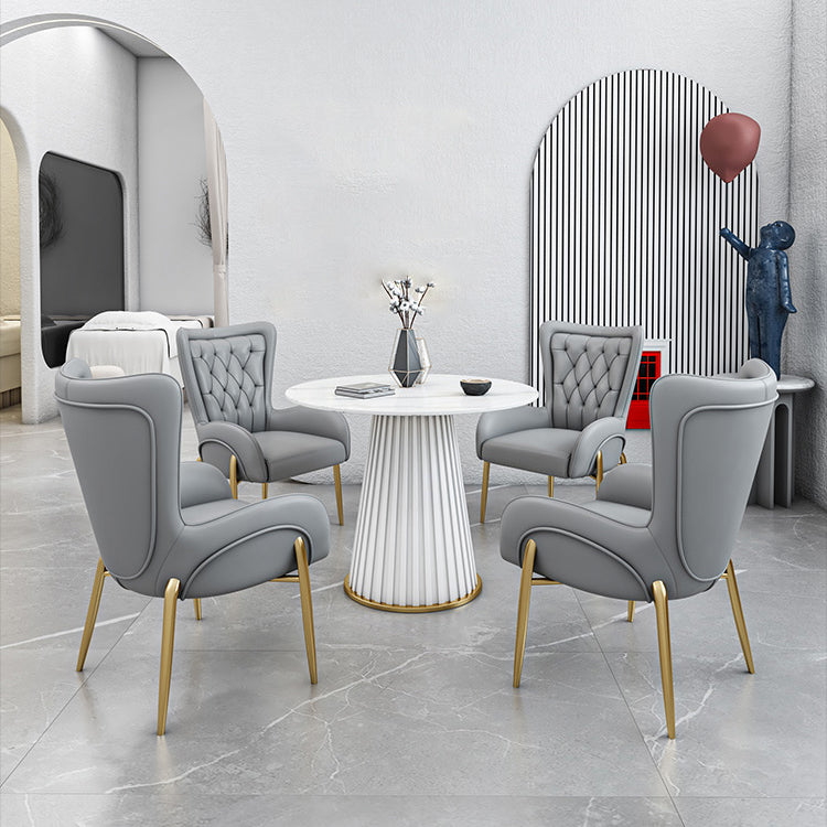 Glam Sintered Stone Dining Table Round Dinner Room Kitchen Table with Pedestal Base