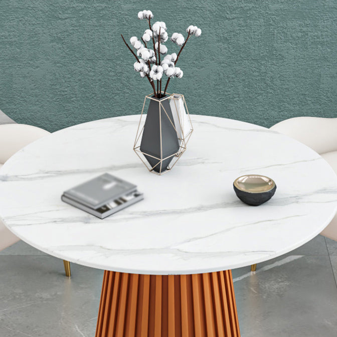 Glam Sintered Stone Dining Table Round Dinner Room Kitchen Table with Pedestal Base