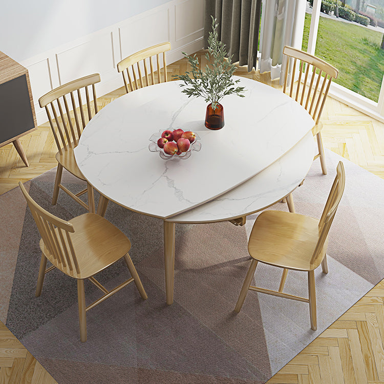 Modern Adjustable Dining Table Stone and Solid Wood Tripod Home Kitchen Table