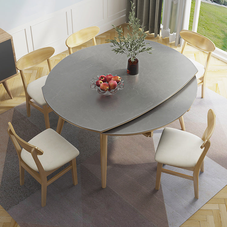 Modern Adjustable Dining Table Stone and Solid Wood Tripod Home Kitchen Table