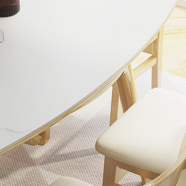 Modern Adjustable Dining Table Stone and Solid Wood Tripod Home Kitchen Table