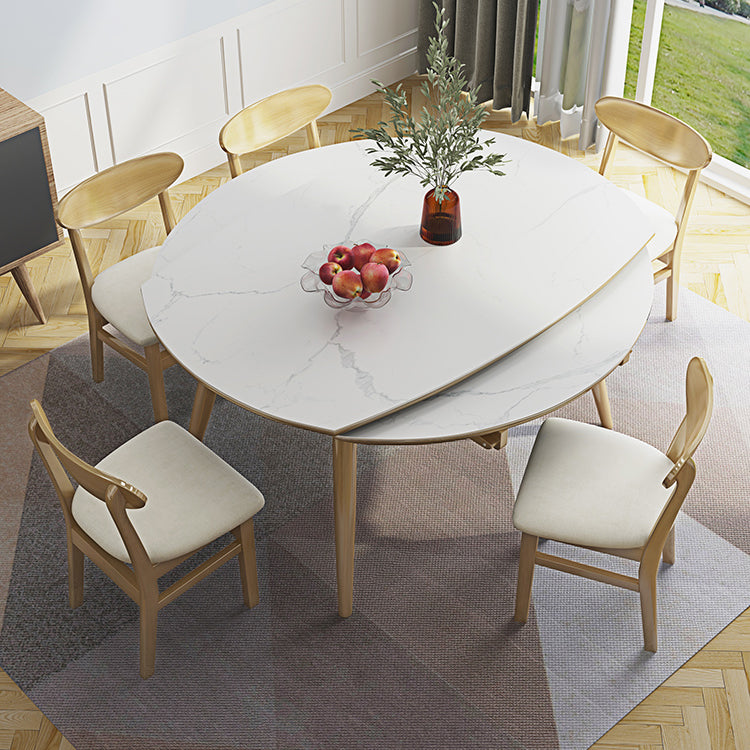 Modern Adjustable Dining Table Stone and Solid Wood Tripod Home Kitchen Table