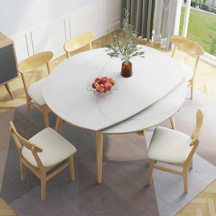 Modern Adjustable Dining Table Stone and Solid Wood Tripod Home Kitchen Table