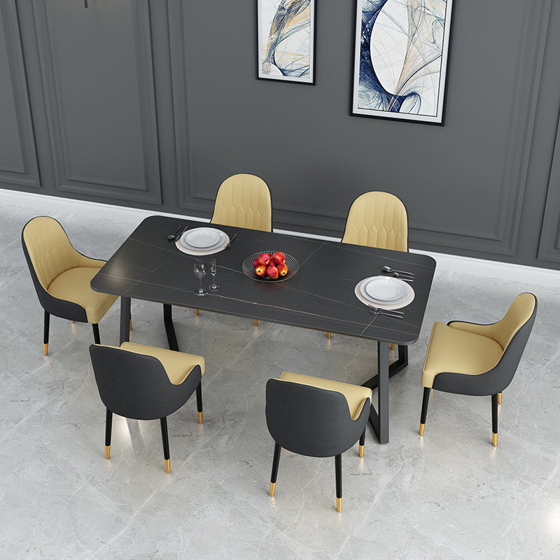 Sintered Stone Top Industrial Table for Restaurant Rectangle Dining Table Double Pedestal