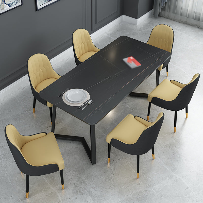 Sintered Stone Top Industrial Table for Restaurant Rectangle Dining Table Double Pedestal