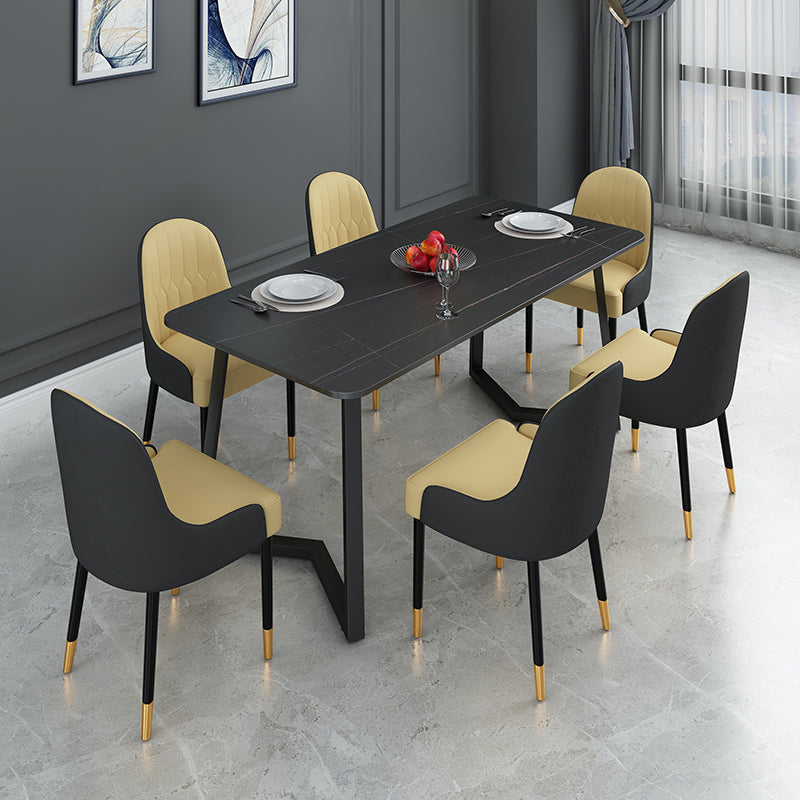 Sintered Stone Top Industrial Table for Restaurant Rectangle Dining Table Double Pedestal