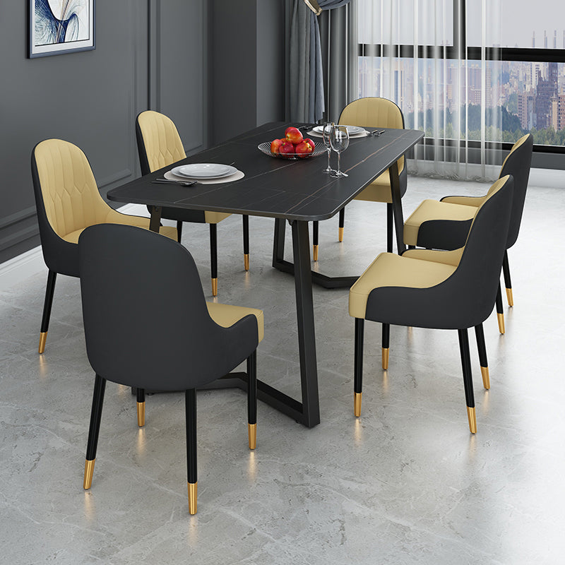 Sintered Stone Top Industrial Table for Restaurant Rectangle Dining Table Double Pedestal