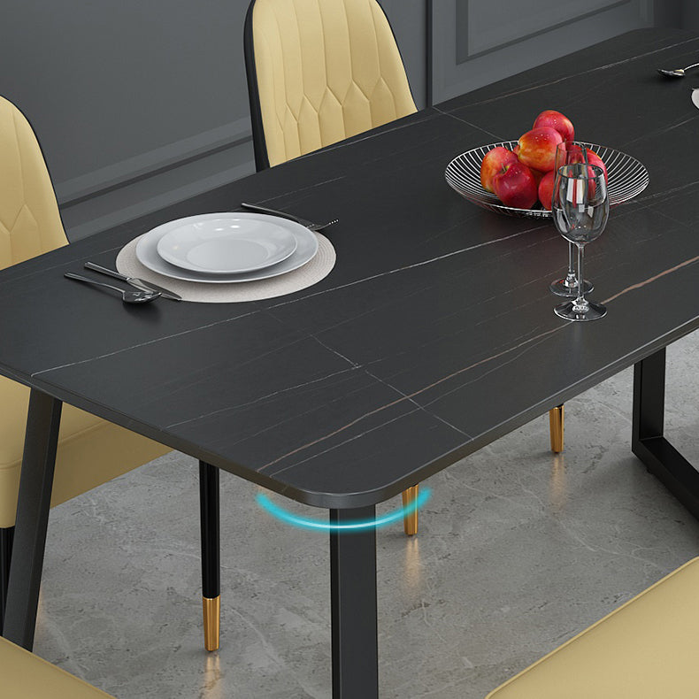 Sintered Stone Top Industrial Table for Restaurant Rectangle Dining Table Double Pedestal