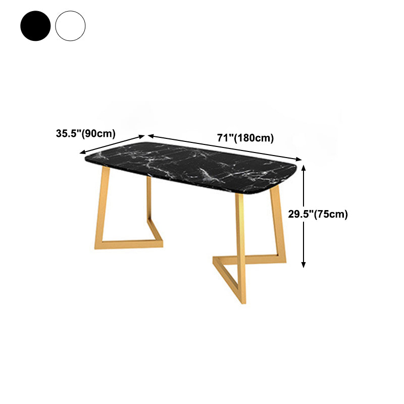 Rectangle Top Dining Table Traditional Luxury Table with Sled Base in Gold