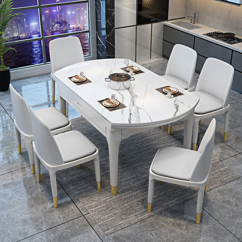 Round Marble Dining Table Modern 4 Legs Dining Table with Leaf Extension