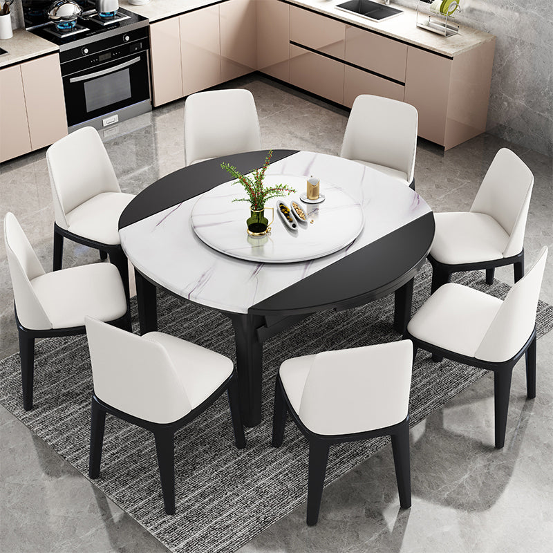 Round Marble Dining Table Modern 4 Legs Dining Table with Leaf Extension