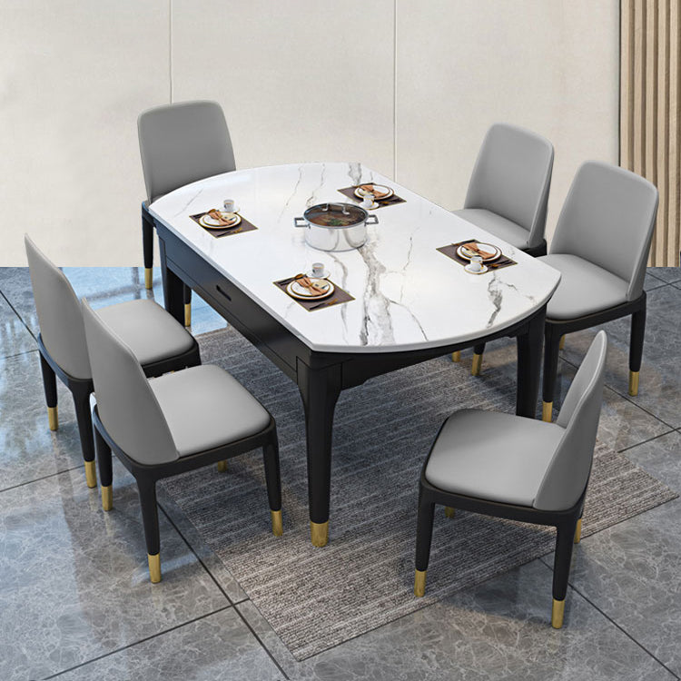 Round Marble Dining Table Modern 4 Legs Dining Table with Leaf Extension