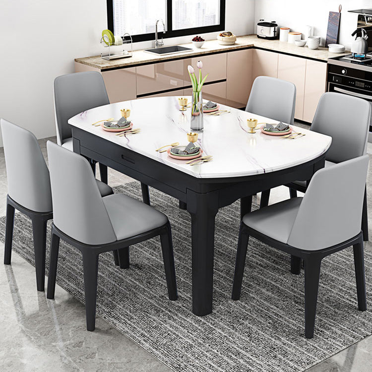Round Marble Dining Table Modern 4 Legs Dining Table with Leaf Extension