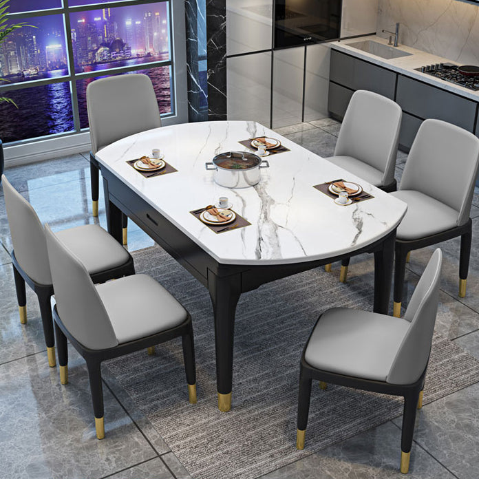 Round Marble Dining Table Modern 4 Legs Dining Table with Leaf Extension