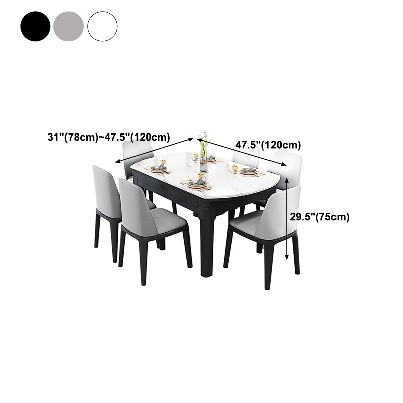 Round Marble Dining Table Modern 4 Legs Dining Table with Leaf Extension