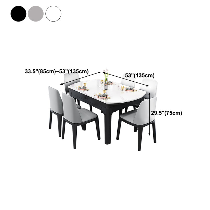 Round Marble Dining Table Modern 4 Legs Dining Table with Leaf Extension