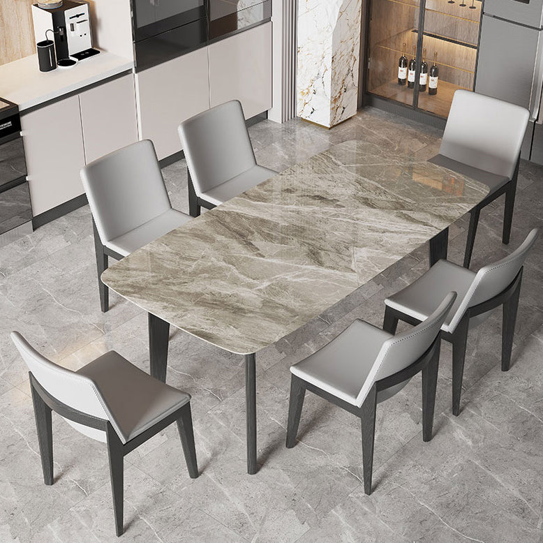 Rectangle Stone Dining table Modern 4 Black Solid Wood Legs Dining Table