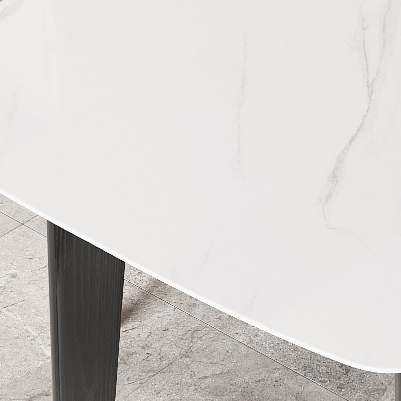 Rectangle Stone Dining table Modern 4 Black Solid Wood Legs Dining Table