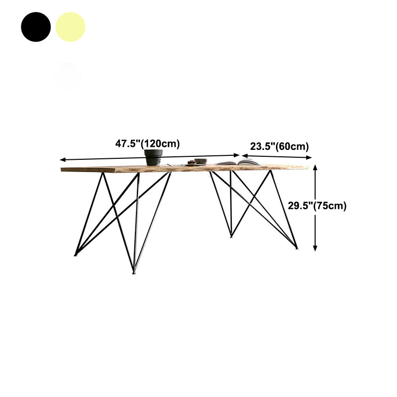 Wood Top Dining Table Industrial Rectangle Table with Double Pedestal Base