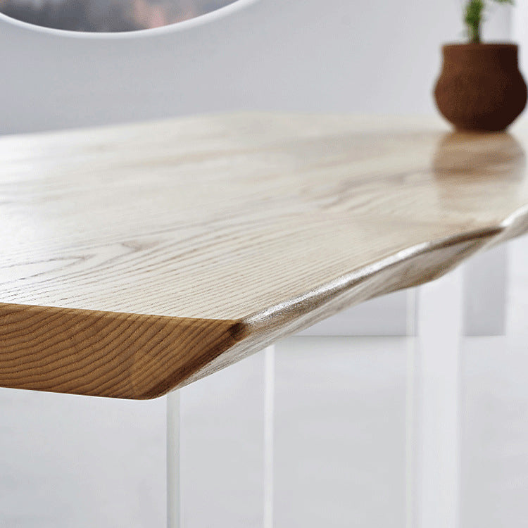 Wood Top Dining Table Modern Rectangle Table with Double Pedestal Base