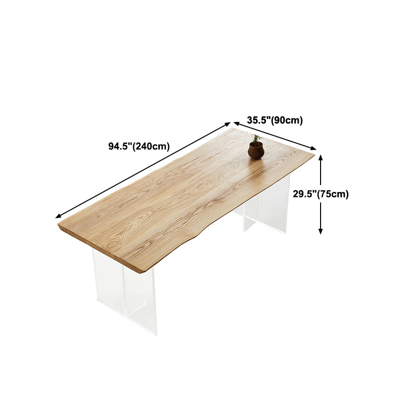 Wood Top Dining Table Modern Rectangle Table with Double Pedestal Base