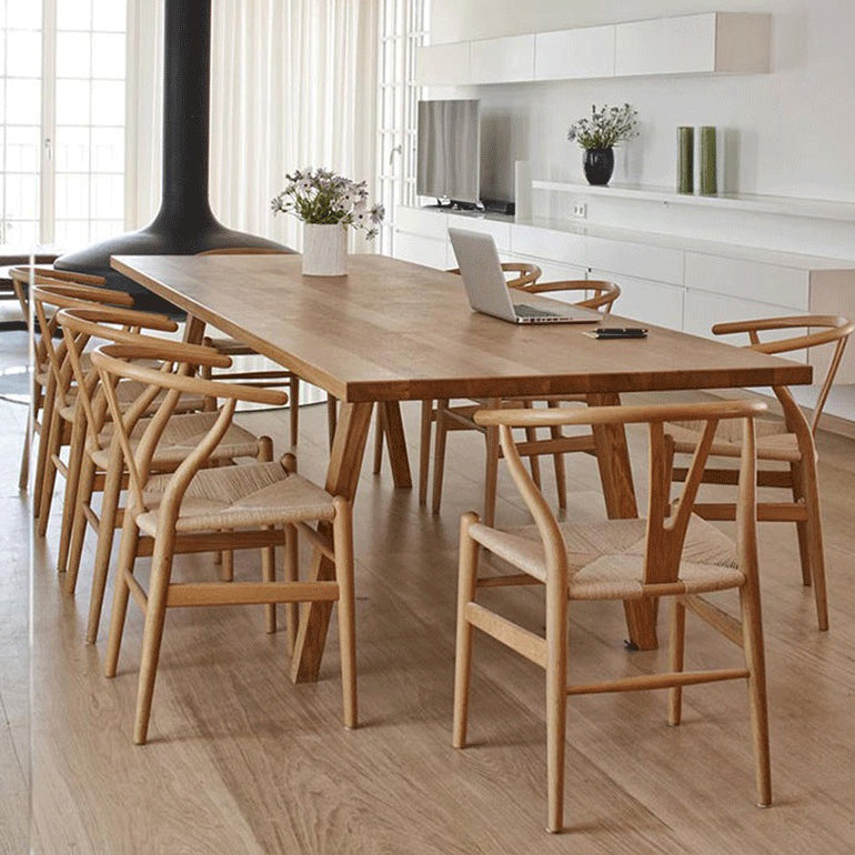 Table à manger avec plateau en bois massif, table rectangulaire de luxe traditionnelle avec 4 pieds en bois