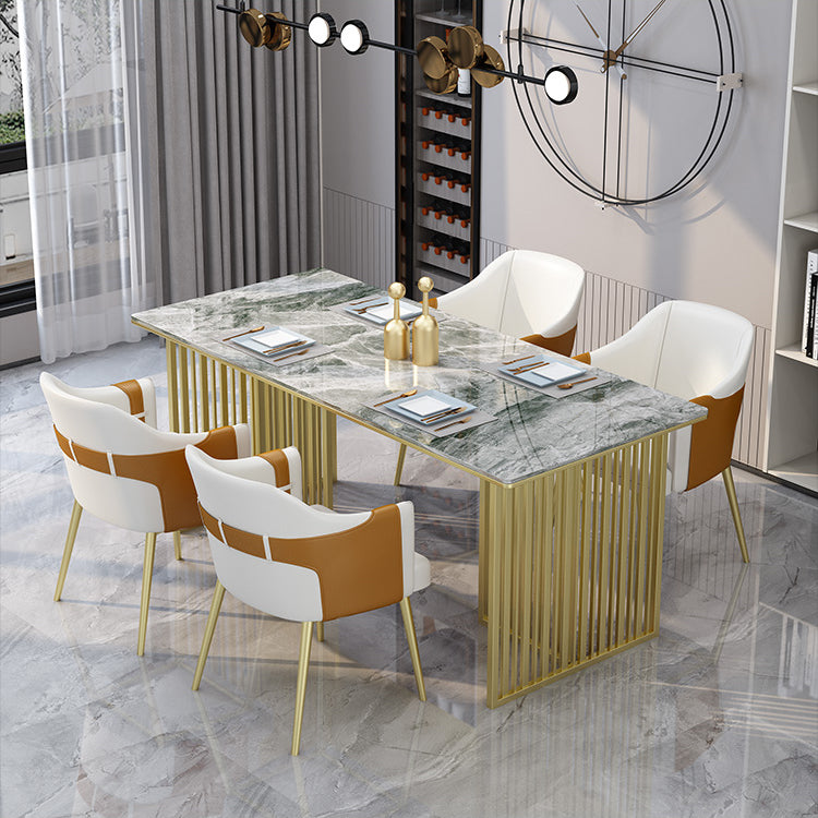 Luxury Sintered Stone Dining Table Rectangle Table with Double Pedestal