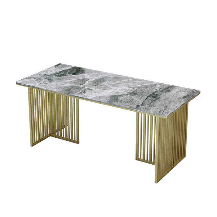 Luxury Sintered Stone Dining Table Rectangle Table with Double Pedestal