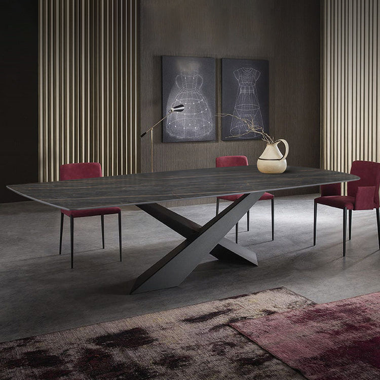 Traditional Luxury Dining Table Stone and Metal Pedestal Casual Dining Table