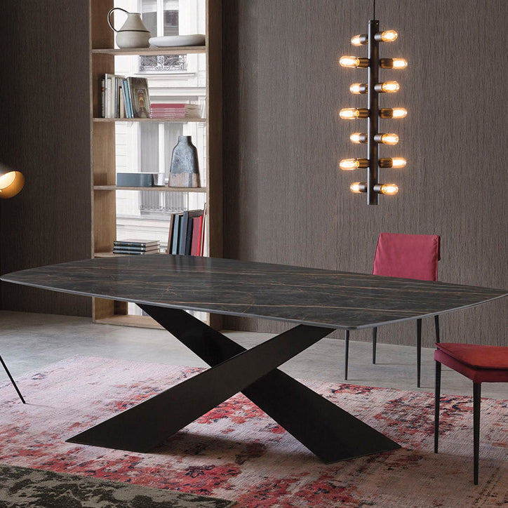 Traditional Luxury Dining Table Stone and Metal Pedestal Casual Dining Table