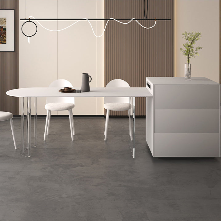 White Stone Dining Table Contemporary Dining Table with Sled Base