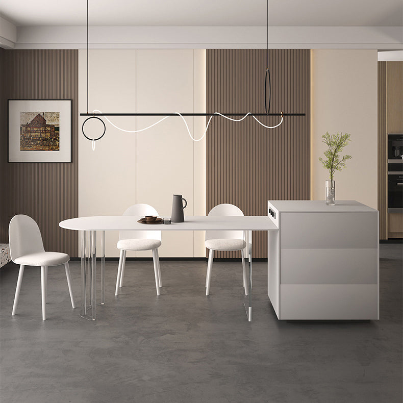 White Stone Dining Table Contemporary Dining Table with Sled Base