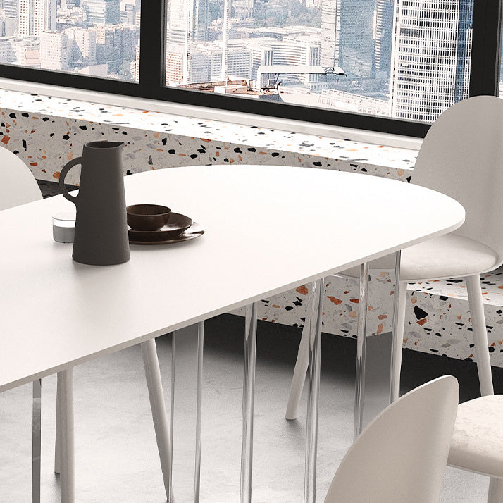 White Stone Dining Table Contemporary Dining Table with Sled Base