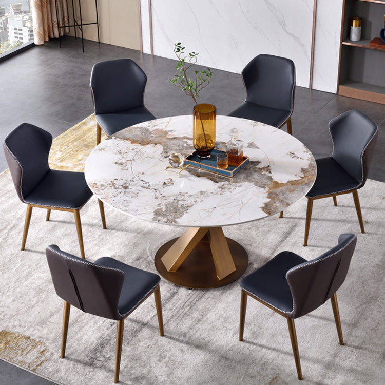 Glam Sintered Stone Dining Table Round Dinner Room Table with Pedestal Base