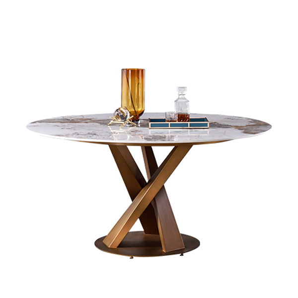 Glam Sintered Stone Dining Table Round Dinner Room Table with Pedestal Base