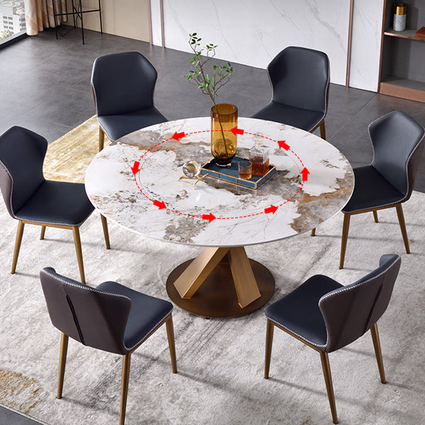 Glam Sintered Stone Dining Table Round Dinner Room Table with Pedestal Base