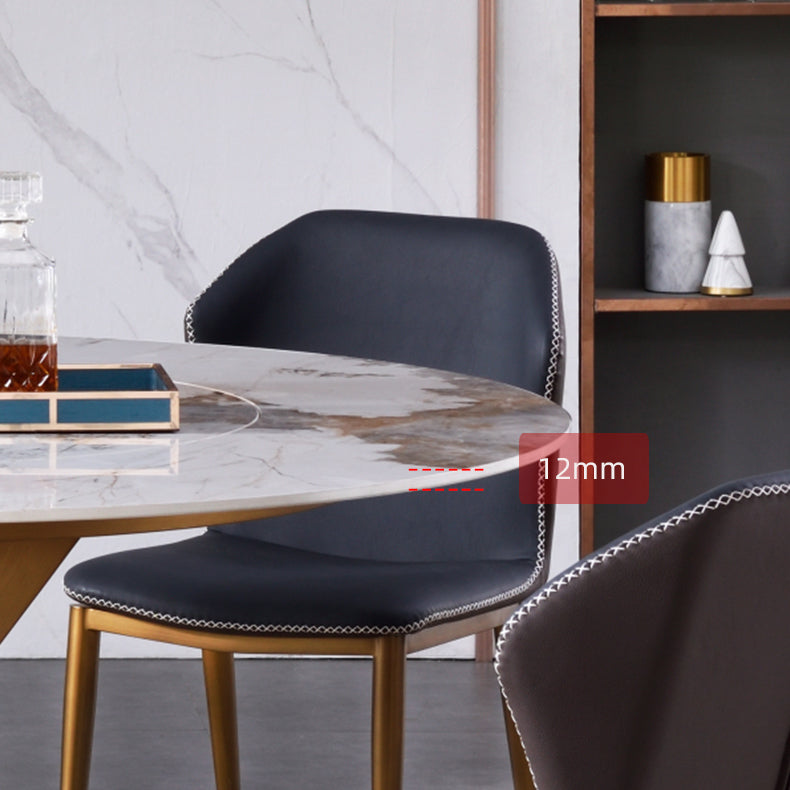 Glam Sintered Stone Dining Table Round Dinner Room Table with Pedestal Base