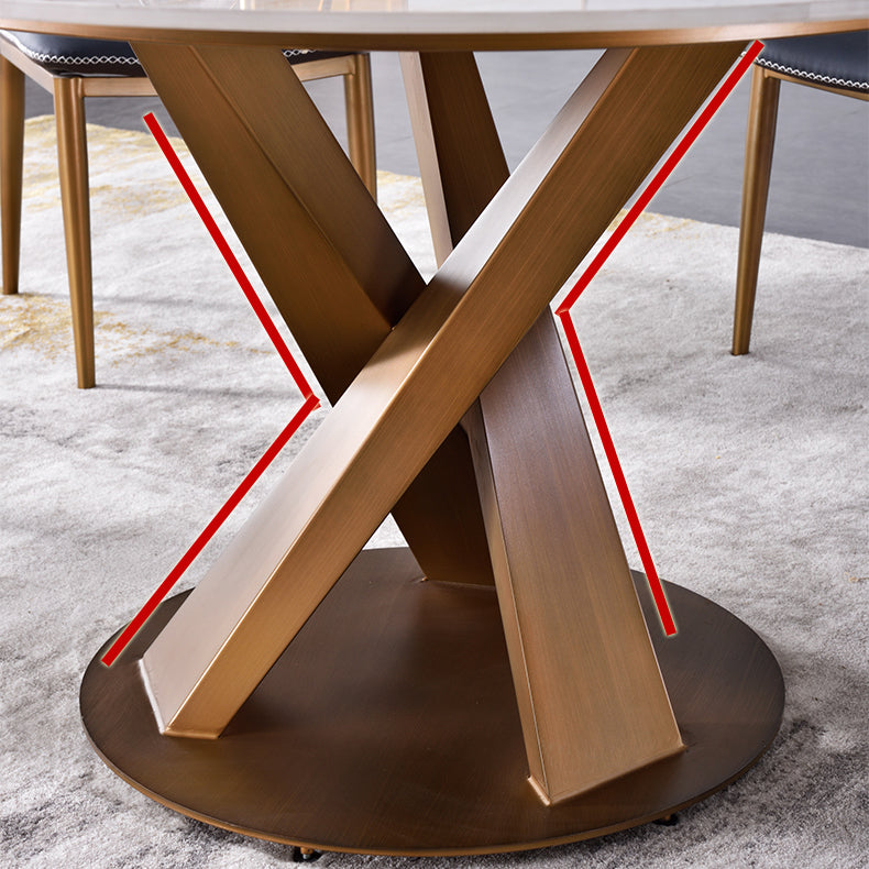 Glam Sintered Stone Dining Table Round Dinner Room Table with Pedestal Base