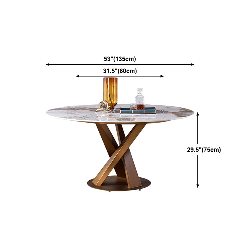 Glam Sintered Stone Dining Table Round Dinner Room Table with Pedestal Base