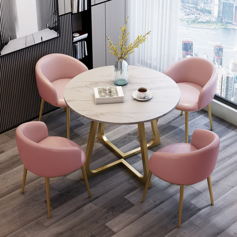 Sintered Stone Top Modern White Table for Restaurant Round Dining Table with Pedestal Base